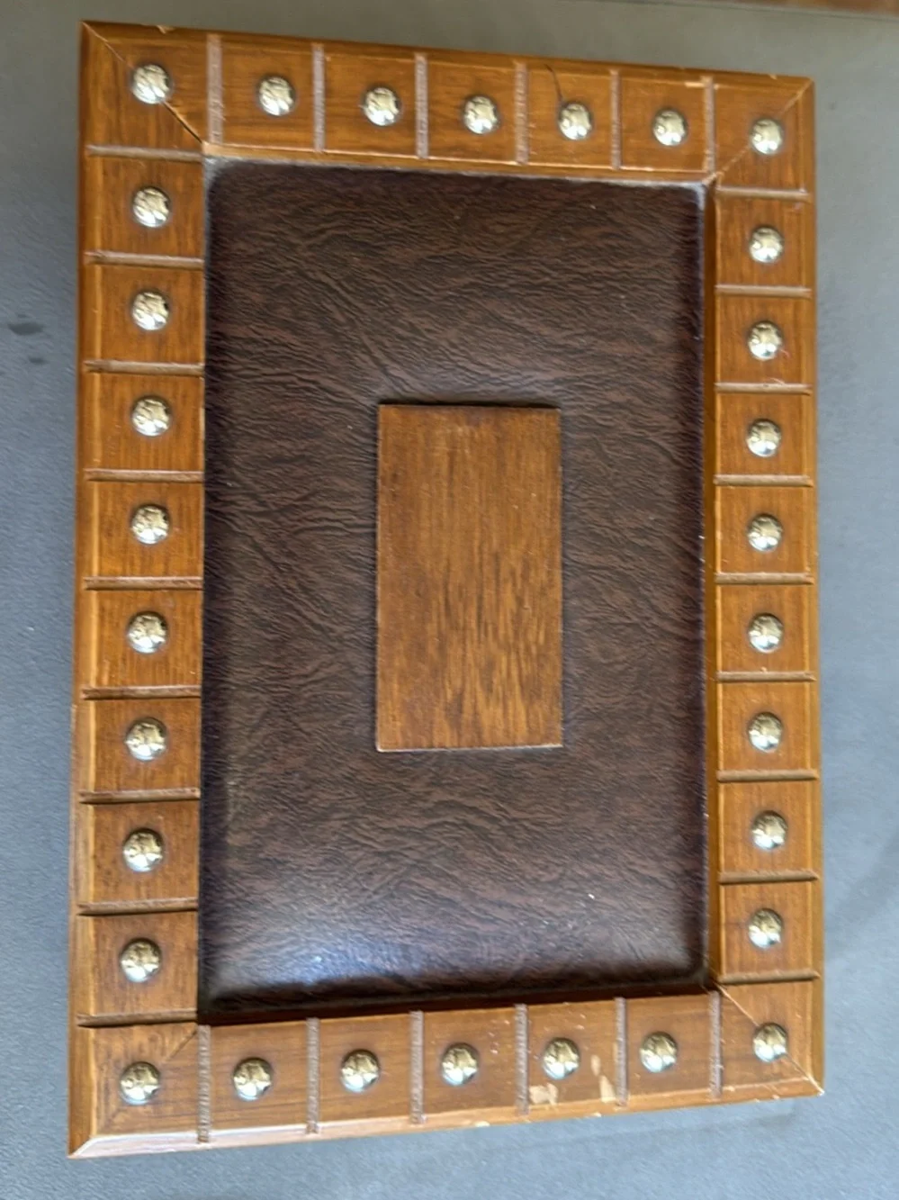 Vintage Wooden Jewelry Organizer Box Orange Velvet Interior Silver Studs